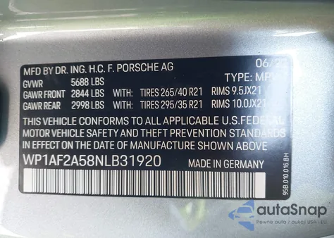 2022 Porsche Macan Gts z USA, uszkodzony, nr VIN WP1AF2A58NLB31920